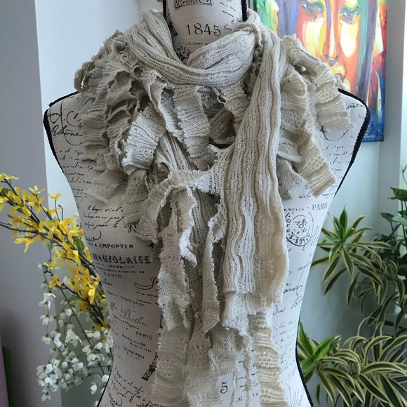 Accessories - beige cream knit frayed distressed scarf Accessories - beige cream knit frayed distressed scarf